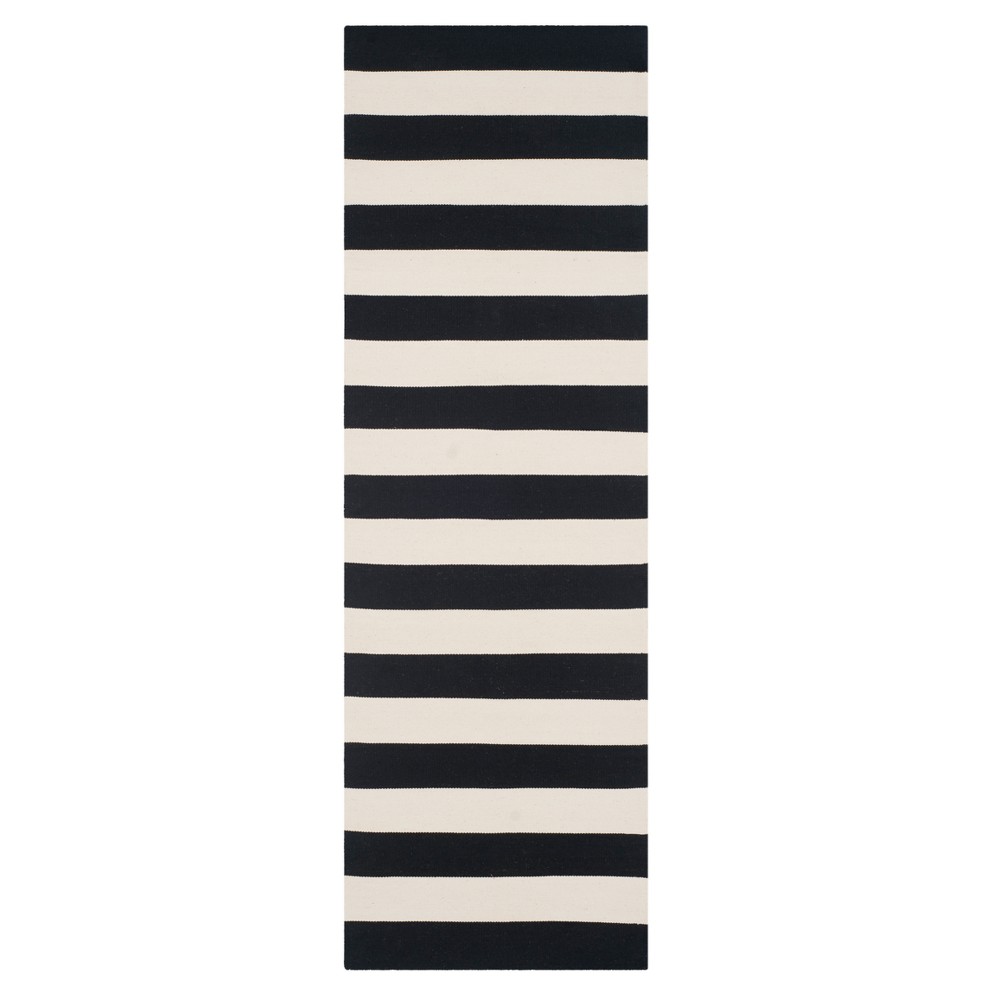 2'3inx5' Stripe Flatweave Woven Black/Ivory - Safavieh