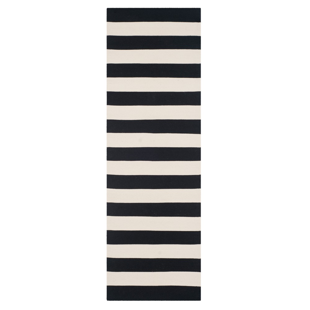 2'3inx10' Runner Striped Flatweave Woven Black/Ivory - Safavieh