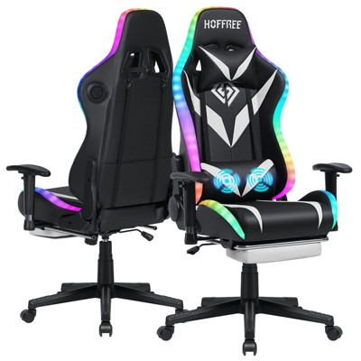 Hoffree Massage Reclining Gaming Chair Ergonomic Office PC Chair with Bluetooth Speaker & RGB Light