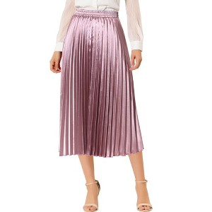 INSPIRE CHIC Women's Party Elastic Waist Metallic Shiny Accordion Pleated Midi Skirt - 1 of 4