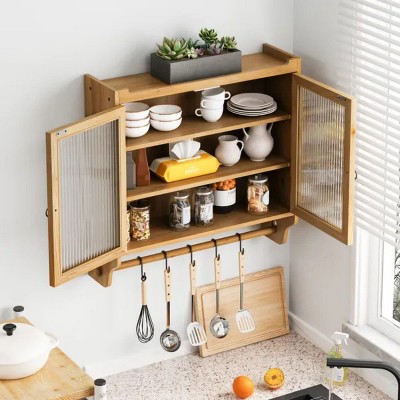 LunaLulinlk 24.8''Glass Door Vintage Double Door Wall Cabinet With Three Tiers of Storage With Towel Rack