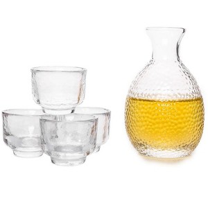 Slickblue Exquisite 5-Piece Handblown Sake Set: Jug and 4 Tumblers - Blue/Clear - 1 of 4