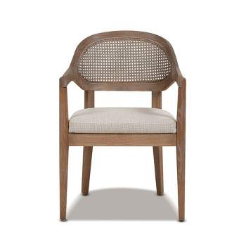 Jennifer Taylor Home Americana Mid-Century Modern Cane Back Dining Chair, Taupe Beige Textured Weave