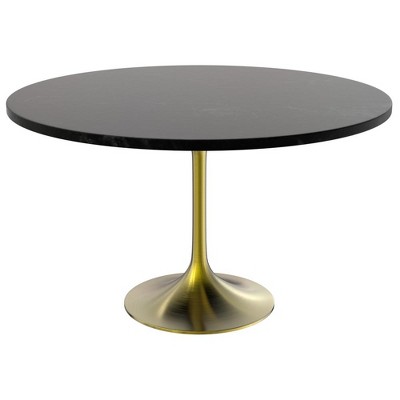 LeisureMod Verve Mid-Century Modern 48" Round Dining Table with MDF Top and Brushed Gold Pedestal Base for Dining Room and Kitchen