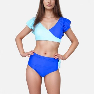 Anna-Kaci Swim Women's Two Piece Bikini Set with Flutter Sleeve Top and High Waist Ruched Bottoms - 1 of 4