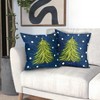 Blue Christmas Pillow Covers 18X18 Inch Set of 2 Watercolor Green Xmas Tree - 3 of 4