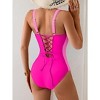 Eomenie Women's Tummy Control One Piece Swimsuit Slimming Lace Up Back Bathing Suit V Neck Swimwear - 3 of 3