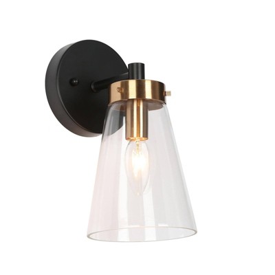 LNC Dinoe 5-in W 1-Lights Matte Black and Polished Gold Cone Modern/Contemporary Wall Lights