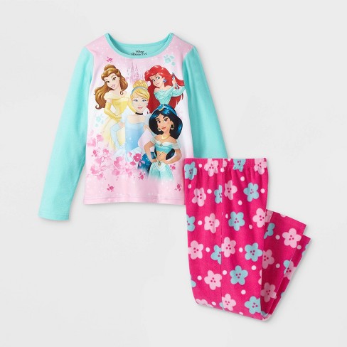 Disney Winter 2 Piece Pajama Set Princess Shirt & Pants Flannel Pink Belle 6/6X 