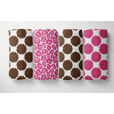 Bacati - Ikat Pink/Chocolate Swaddling Muslin Blankets set of 4