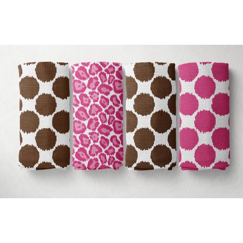 Bacati - Ikat Pink/Chocolate Swaddling Muslin Blankets set of 4 - image 1 of 4