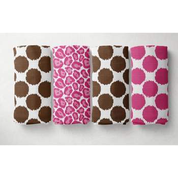 Bacati - Ikat Pink/Chocolate Swaddling Muslin Blankets set of 4