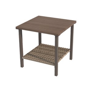 YARDSIGHT 18.5 in. Square Indoor/Outdoor Side Table with Wicker Shelf and Steel Frame for Patio, Garden, Living Room, or Balcony - 1 of 4