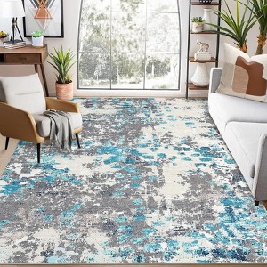 10x13 Rug with Rubber Backing Machine Washable Modern Abstract Rug Watercolor Design Low Pile Rugs for Living Room - 1 of 4