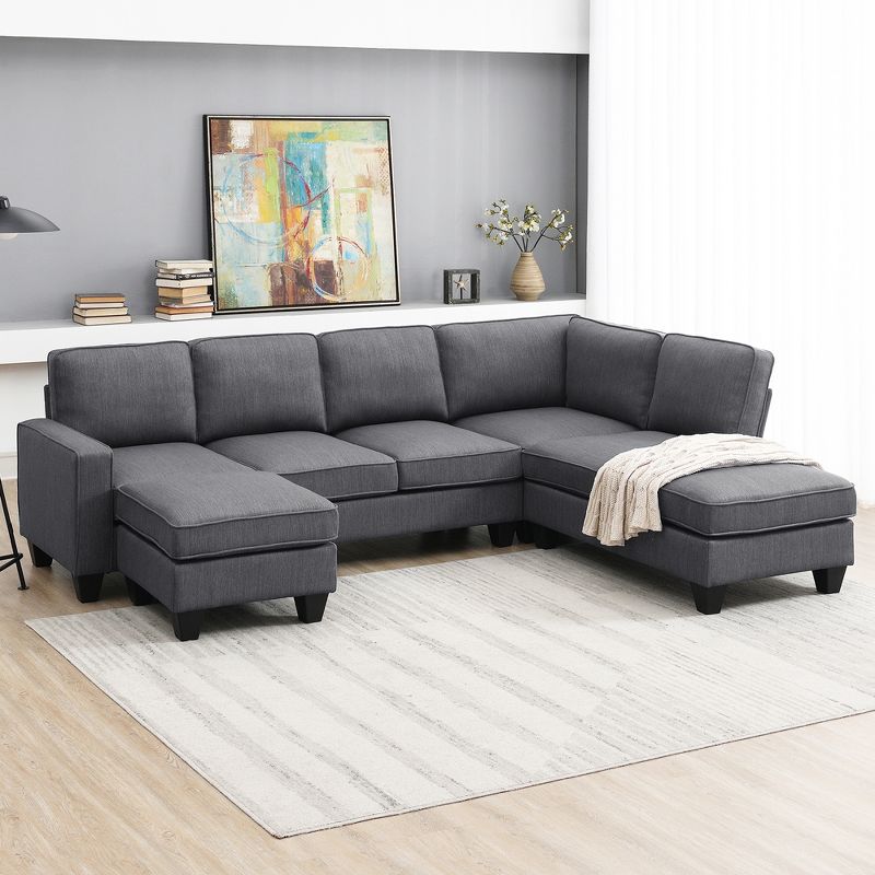 104.3" Modern L Shaped Sectional Sofa, 7 Seater Linen Sofa Set with Chaise Lounge and Convertible Ottoman - ModernLuxe, 1 of 13