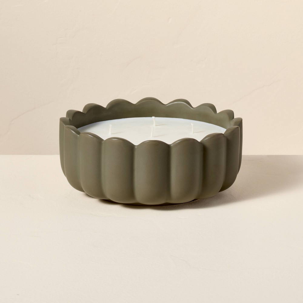 6 Wick Ceramic Scalloped Rim Leather and Tonka Jar Candle 42oz - Hearth & Hand™ with Magnolia
