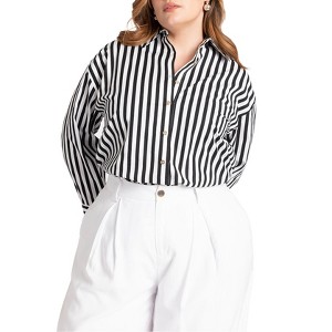 ELOQUII Women's Plus Size Preppy Striped Button Down - 1 of 4