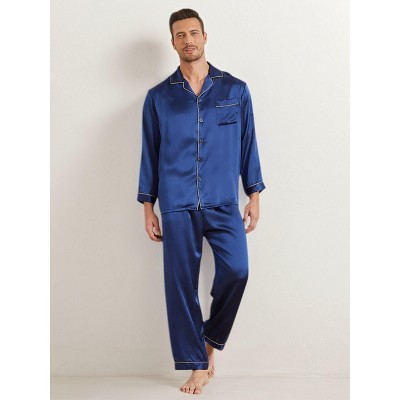SilkSilky Men's Luxurious Silk Lapel Pajama Set