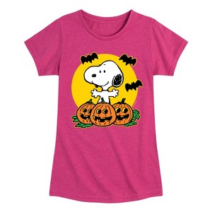 Girls' - Peanuts - Snoopy Pumpkin Patch Fitted Short Sleeve Graphic T-Shirt - 1 of 4