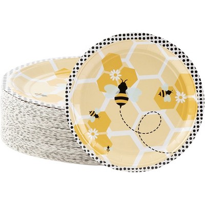 Blue Panda 80 Pack Bumble Bee Paper Plates for Gender Reveal, Baby Shower Party Supplies, 9 In