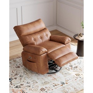 Electric Power Recliner Chair - PU Leather Swivel Rocker with Massage & Heat, 270° Rotation, Side Pocket & Remote Control, for Living Room - 1 of 4