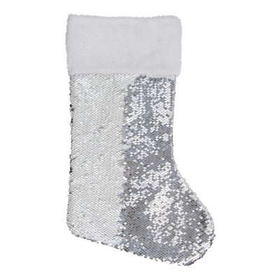 19'' White and Silver Sequin Christmas Stocking with Faux Fur Cuff