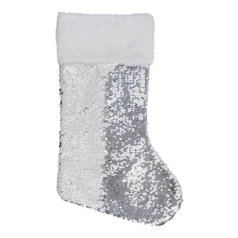Northlight 19" White and Silver Sequin Christmas Stocking With White Faux Fur Cuff, 3 of 7
