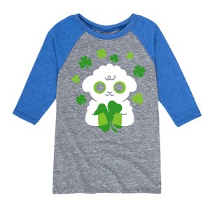 Boys' - Instant Message - St. Patrick's Day Sheep Holding a Shamrock Raglan Graphic T-Shirt - 1 of 3