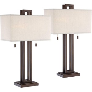 Possini Euro Design Gossard 30" Tall Large Industrial Modern End Table Lamps Set of 2 Pull Chain Brown Bronze Finish Metal Living Room Bedroom Bedside - 1 of 4