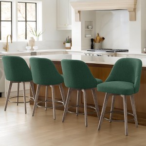 Bekrvio Counter Height Bar Stools, 26" Mid-Century Swivel Barstools with Backs - Linen Upholstered Wood Legs, Kitchen Island Counter Chairs - 1 of 4