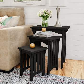 Hastings Home Nesting Table Set, Traditional With Mission-Style Legs - Black, 3 Pieces