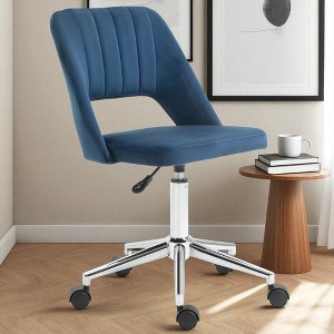 Mshliw Modern Mid-Back Armless Office Chair with Velvet Fabric, Adjustable Height, Swivel Wheels & Hollow Back Design for Home Office - 1 of 4
