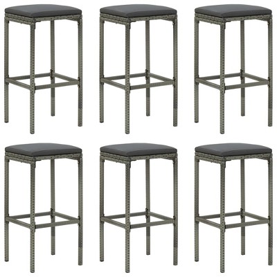 VidaXL Bar Stools with Cushions 6 pcs Gray Poly Rattan