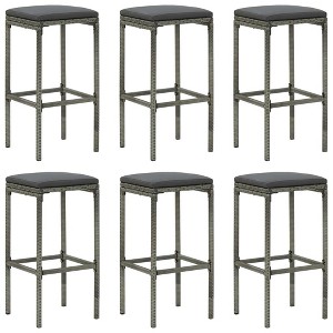 VidaXL Bar Stools with Cushions 6 pcs Gray Poly Rattan - 1 of 4