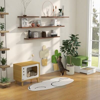 PawHut Green Enclosed Cat Litter Box with Scoop and Tray