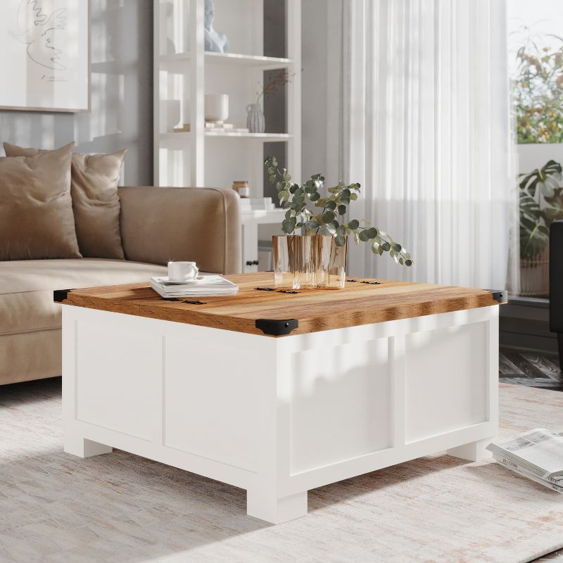 Emma and Oliver Farmhouse Coffee Table with Clamshell Style Hinged Table Top and Hidden Storage, 2 of 13
