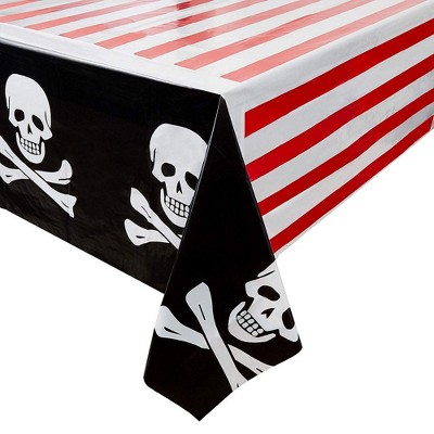 Juvale 3-Pack Disposable Plastic Rectangular Tablecloth Pirate Skull Party Table Covers 54" x 108"