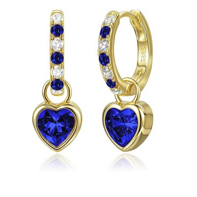 Molenia Heart Birthstone Drop Earrings for Women: 925 Sterling Silver hypoallergenic Huggie Dainty Jewelry Christmas Anniversary Birthday Gift for Mom