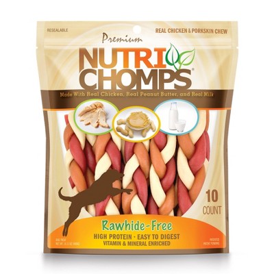 Nutri Chomps Dog Chews Mixed Flavor Braid Chicken, Peanut Butter and Milk Dog Treats - 10ct