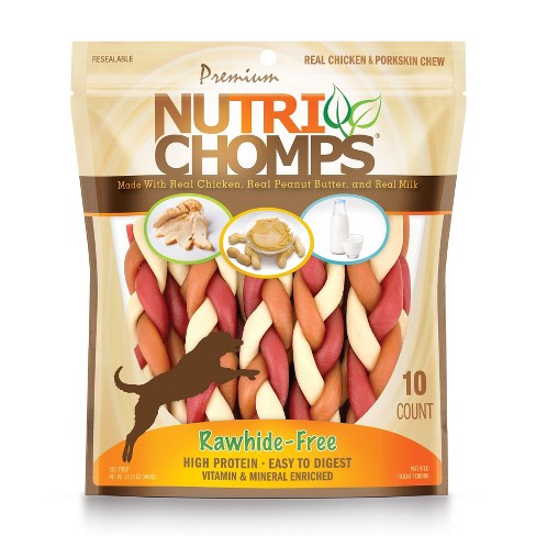 Nutri Chomps Dog Chews Mixed Flavor Braid Chicken Peanut Butter And Milk Dog Treats 10ct Target