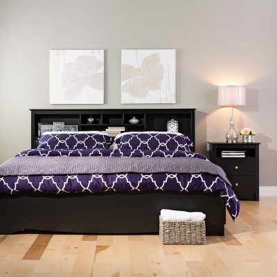 King Black Wood Bookcase Headboard with Storage