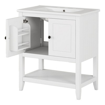 NicBex 30" Bathroom Storage Cabinet with Sink Bathroom Cabinets, 1 Spacious Cabinet with 2 Shelves on The Door, 1 Open Shelf for Bathroom
