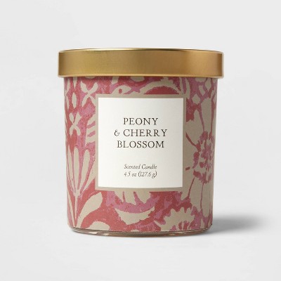 Peony & Cherry Blossom Decal Glass Lidded Candle Light Pink - Threshold™