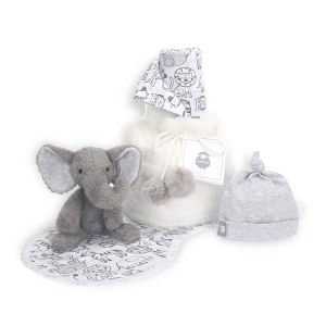 Lambs & Ivy 5 Piece Gray/White Plush Infant/Newborn Baby Gift Bag w/ Swaddle - 1 of 4