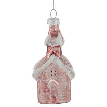 Northlight 3.25" Snow Covered Pink Church Glass Christmas Ornament