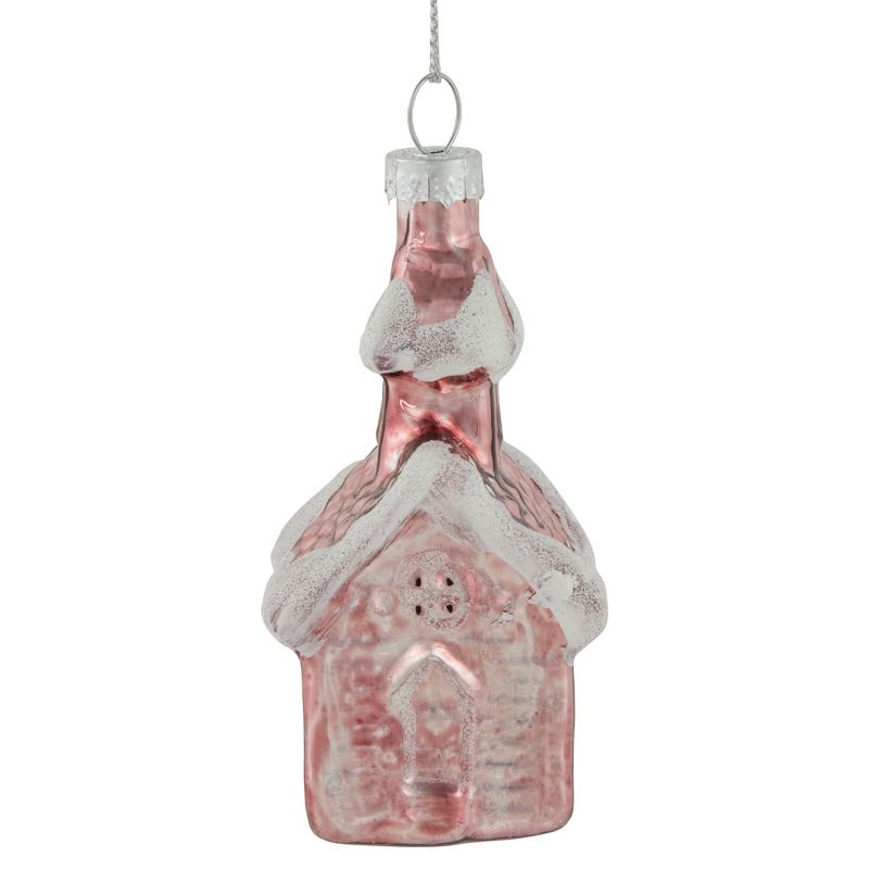 Northlight 3.25" Snow Covered Pink Church Glass Christmas Ornament, 1 of 6