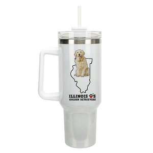 Elanze Designs The Prairie State Illinois Loves Golden Retrievers� White Double Wall Stainless Steel Insulated Travel Tumbler with Lid and Straw, 40 - 1 of 4