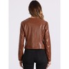INSPIRE CHIC Women's Collarless Open Front Faux Pocket Faux Leather Crop Moto Jackets - 3 of 4