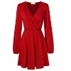 Coolmee Women's Dresses Wrap V-Neck Casual Ruffle Long Sleeve A-Line Mini Dress - 3 of 4
