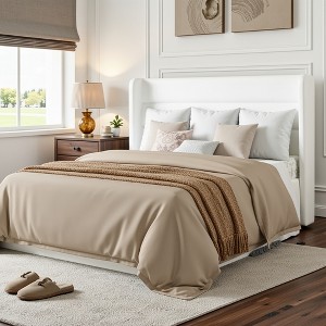 Velvet Upholstered Wingback Bed Frame, No Box Spring, Storage Space, Strong Slats, Easy Assembly - 1 of 4